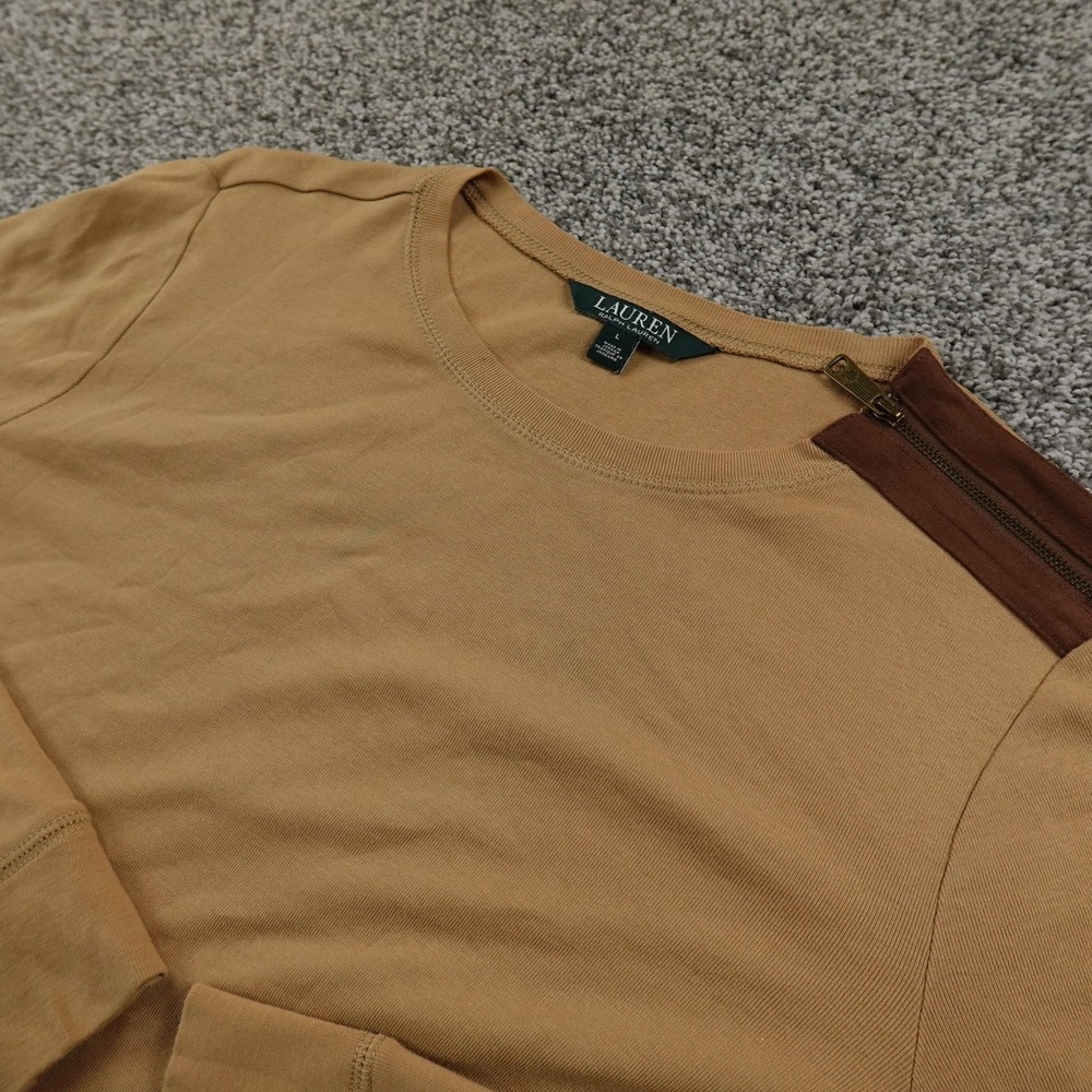Ralph Lauren Shirt Womens L Brown Elbow Patch Long Sleeve Zip Pullover Crewneck